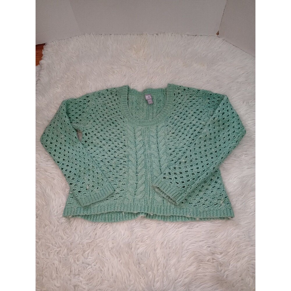 JCP  Cable-knit Turquoise Cropped Women's Sweater Size PXL Pullover